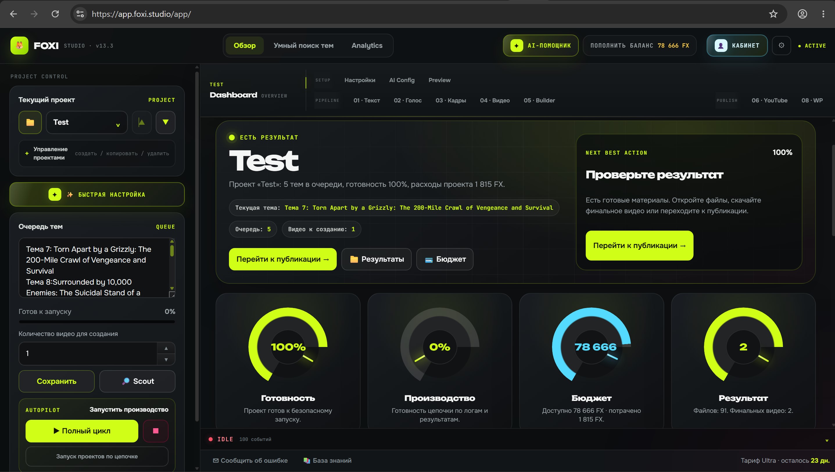 Dashboard проекта