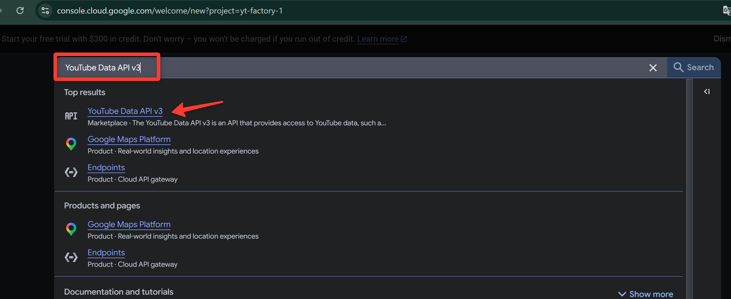 Включение YouTube Data API v3