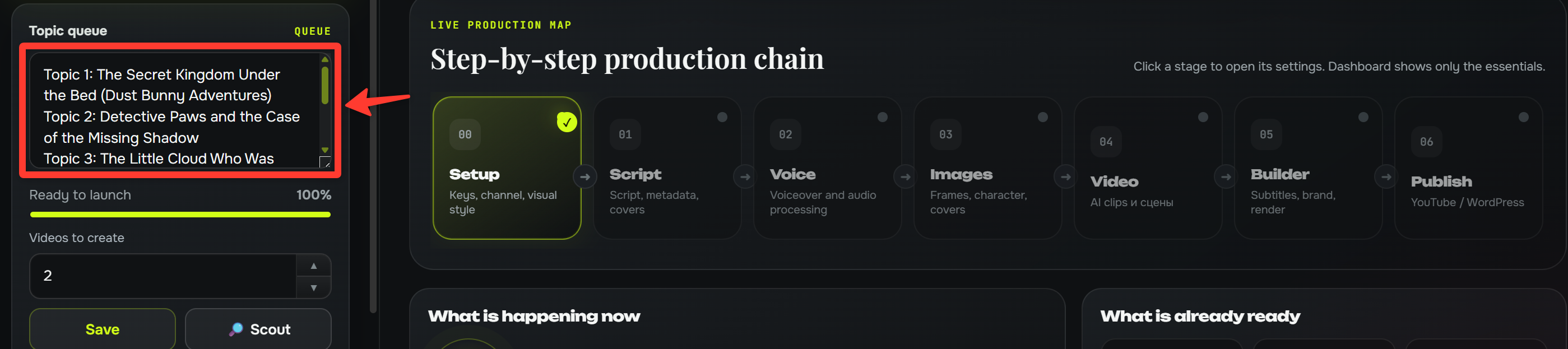 Working with projects and the topic queue